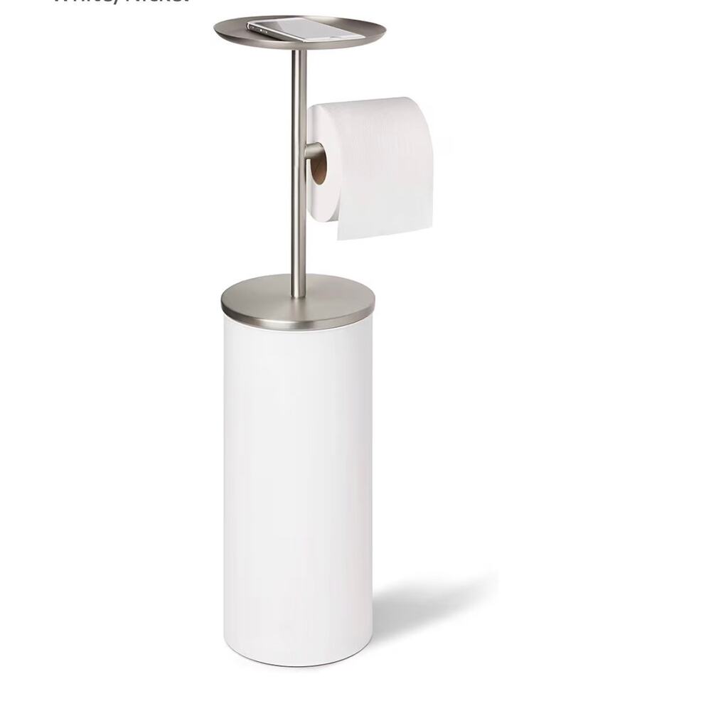 Umbra Portaloo Toilet Paper Stand and Reserve, White/Nickel